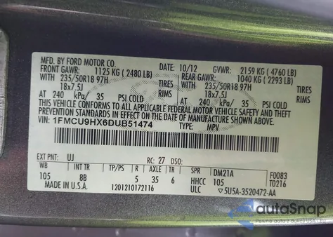 2013 Ford Escape Sel from USA, damaged, VIN 1FMCU9HX6DUB51474